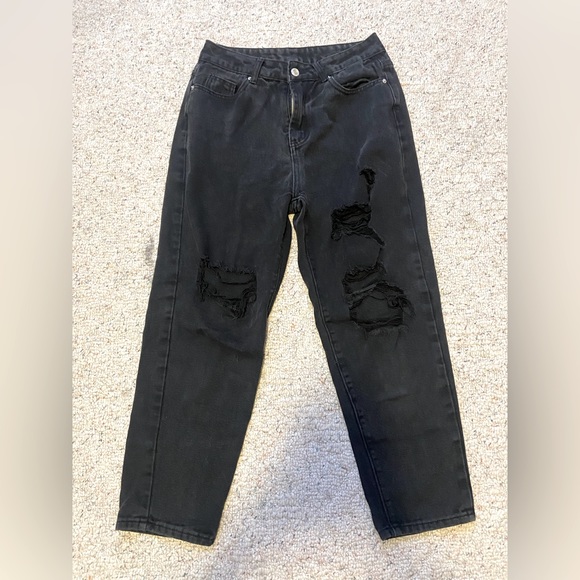 Women’s black high rise ripped denim jeans baggy loose fit size Medium M - Picture 2 of 3